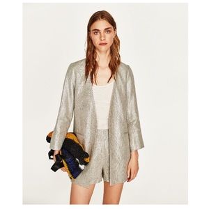 Zara Silver Toned Linen Frock Coat - L